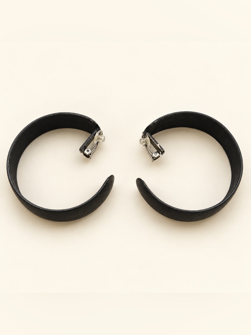 Perrin Paris Black Leather Wrapped Statement Hoop Earrings Clip-On; never worn